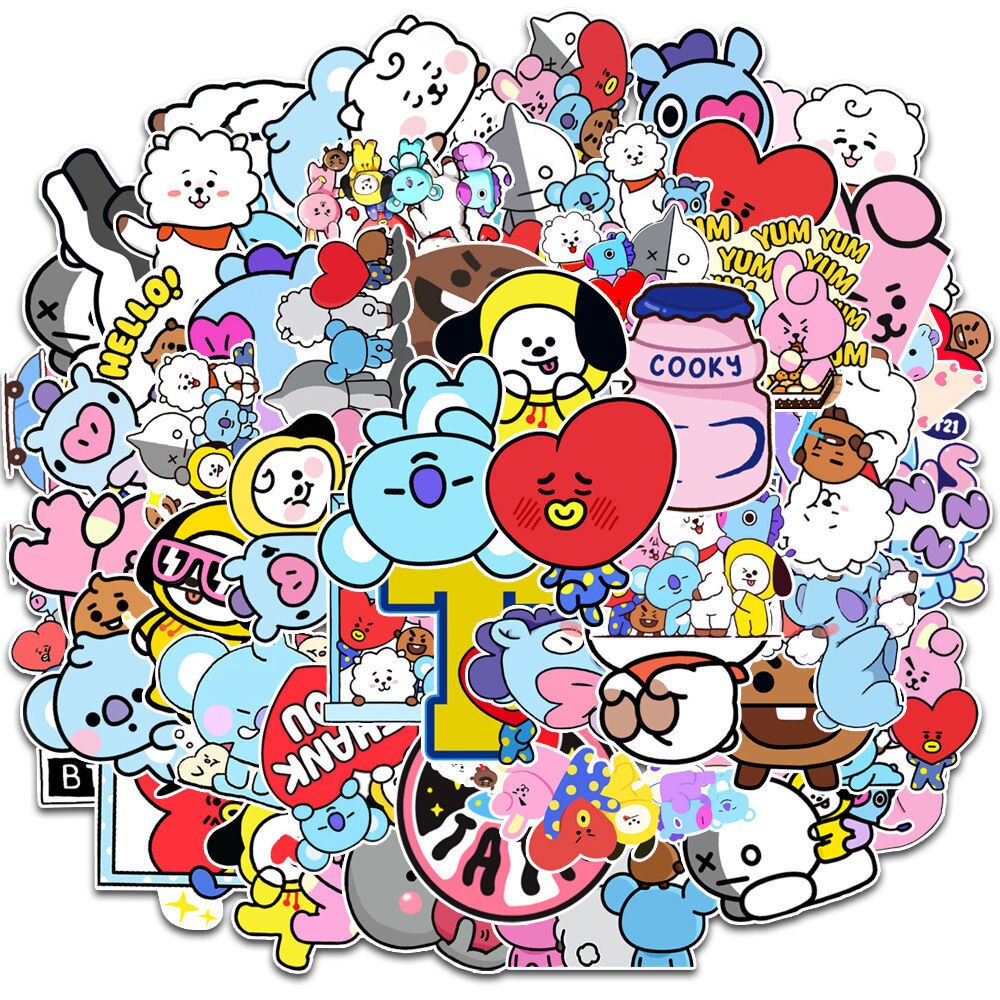 50 Pieces Btss Graffiti Stickers Anime Figures Rj Tata Chimmy Girls Suitcase Car Refrigerator Helmet Stickers 2 - BT21 Plush