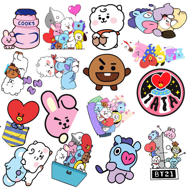 50 Pieces Btss Graffiti Stickers Anime Figures Rj Tata Chimmy Girls Suitcase Car Refrigerator Helmet Stickers 3 - BT21 Plush