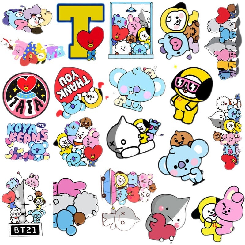 50 Pieces Btss Graffiti Stickers Anime Figures Rj Tata Chimmy Girls Suitcase Car Refrigerator Helmet Stickers 4 - BT21 Plush