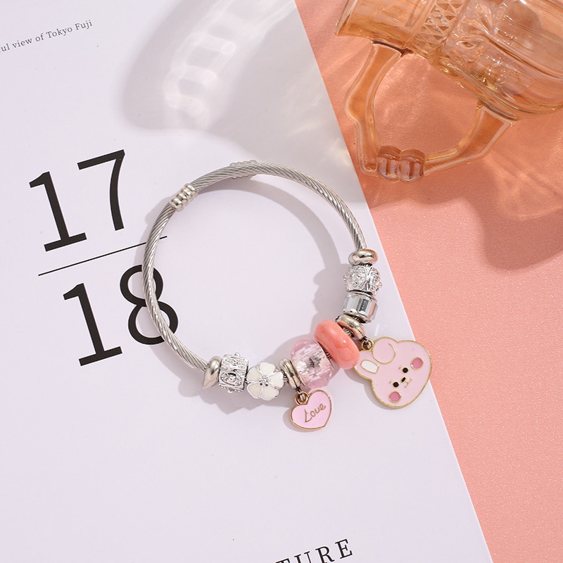 Bt21 Kpop Doras Bead Plush Doll Bracelet Fashion Cartoon Girls 3D Diy Pendant Crystal Bracelet Jewelry 3 - BT21 Plush