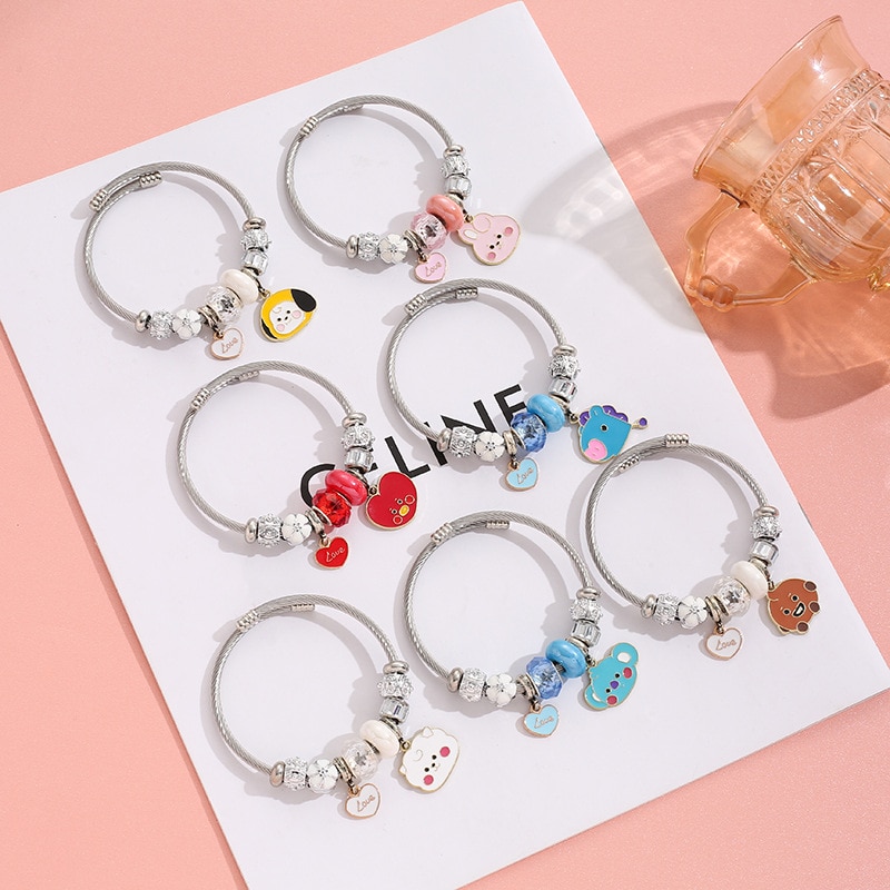 Bt21 Kpop Doras Bead Plush Doll Bracelet Fashion Cartoon Girls 3D Diy Pendant Crystal Bracelet Jewelry - BT21 Plush