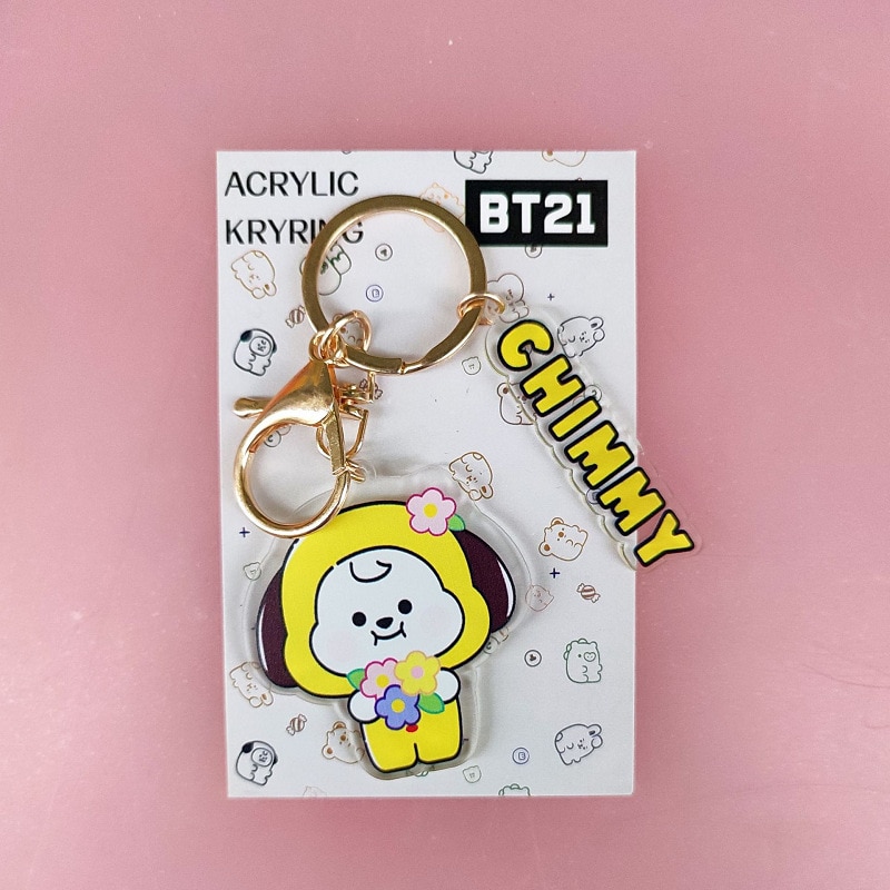 Cartoon Kpop Keychain Bt21 Rj Mang Chimmy Tata Shooky Plush Doll Toy Keychain Acrylic Pendant Ornament 3 - BT21 Plush