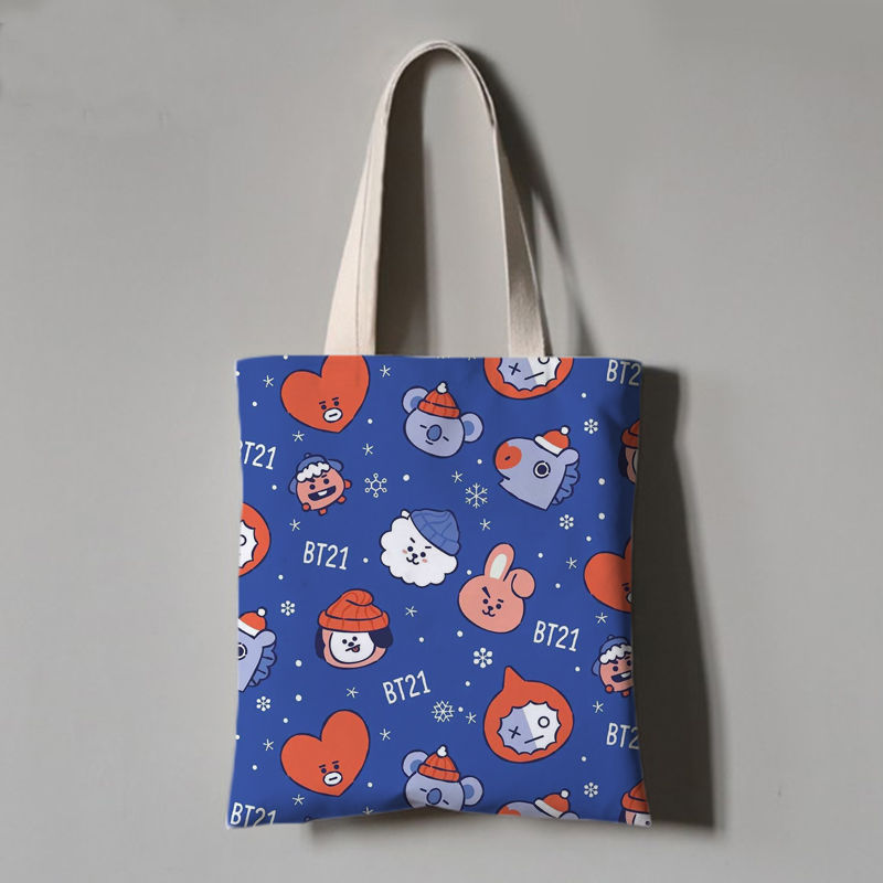 Kawii Kpop Bt21 Canvas Bag Anime Students Kids Messenger Bags Female Cute High Capacity Plush Toy 1 - BT21 Plush