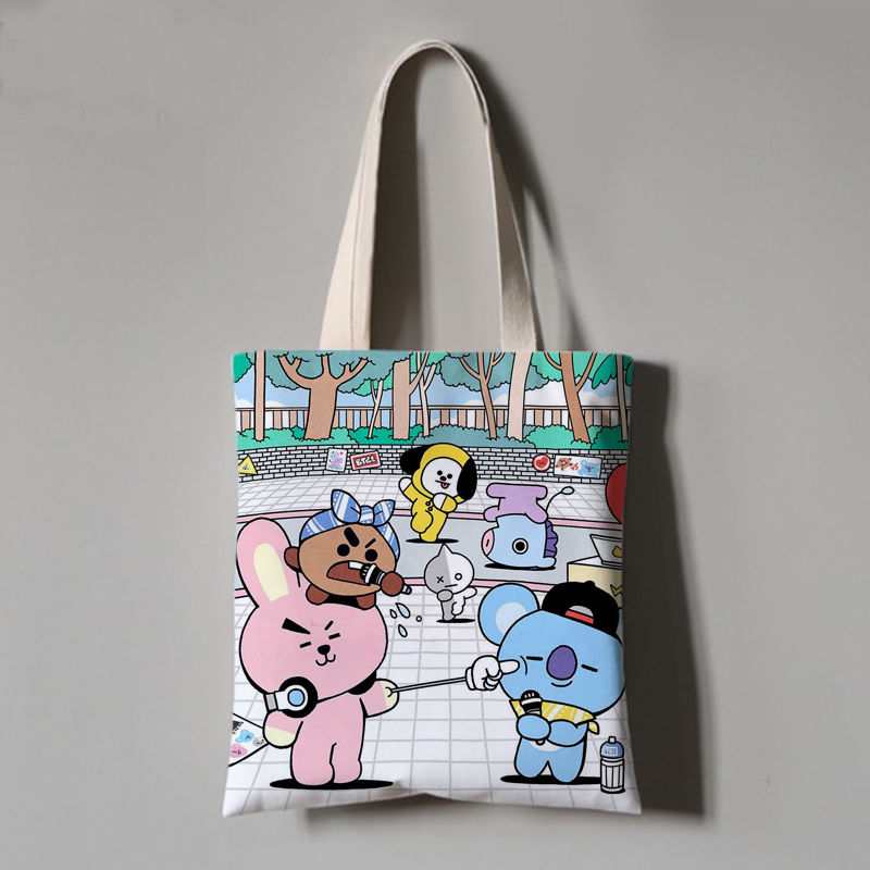 Kawii Kpop Bt21 Canvas Bag Anime Students Kids Messenger Bags Female Cute High Capacity Plush Toy 3 - BT21 Plush