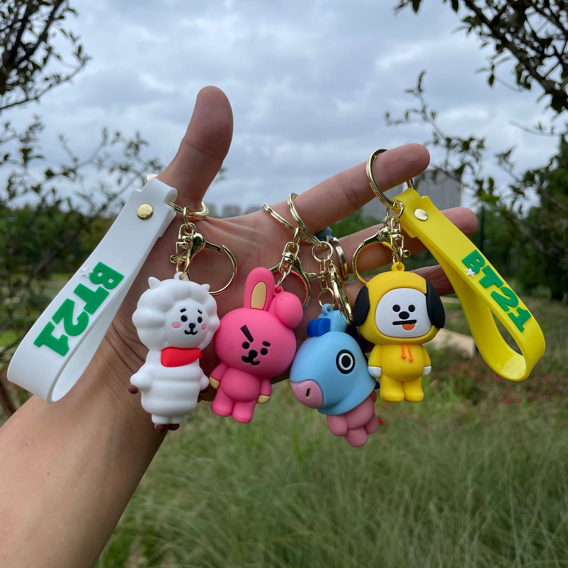 Kpop Bt21 Keychain Kawaii Anime Figure Chimmy Rj Shooky 3D Plush Doll Toy Keychain Cute Key 3 - BT21 Plush