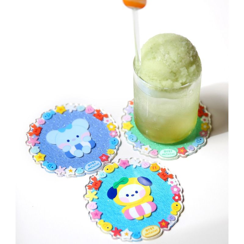 New Btss Bt21 Kpop Transparent Glitter Acrylic Coaster Tata Rj Mang Chimmy Household Coaster Anti Scald 3 - BT21 Plush