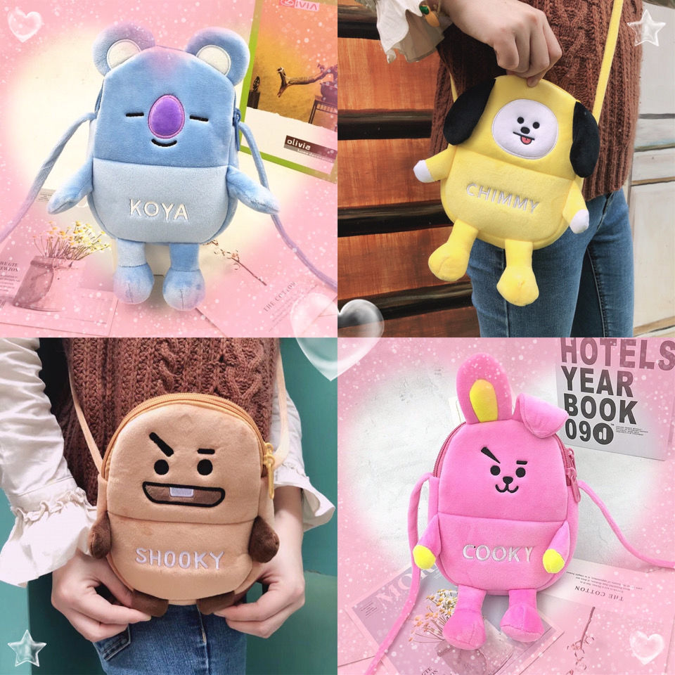 South Korea Bt21 Phone Bag Plush Toy Tata Rj Chimmy Shooky Cartoon Cute Doll Double Layer - BT21 Plush
